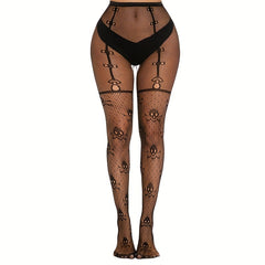 Skull Pattern Fishnet Tights Halloween Mesh Pantyhose Women's Stockings