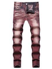 Distressed High Stretch Denim Jeans Men's Casual Slim Fit
