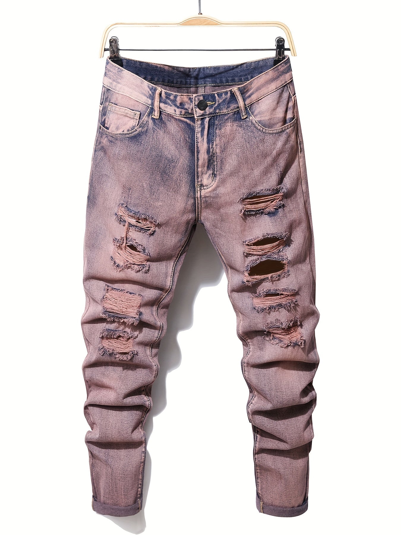 Slim Fit Ripped Jeans Mens Distressed Denim Pants