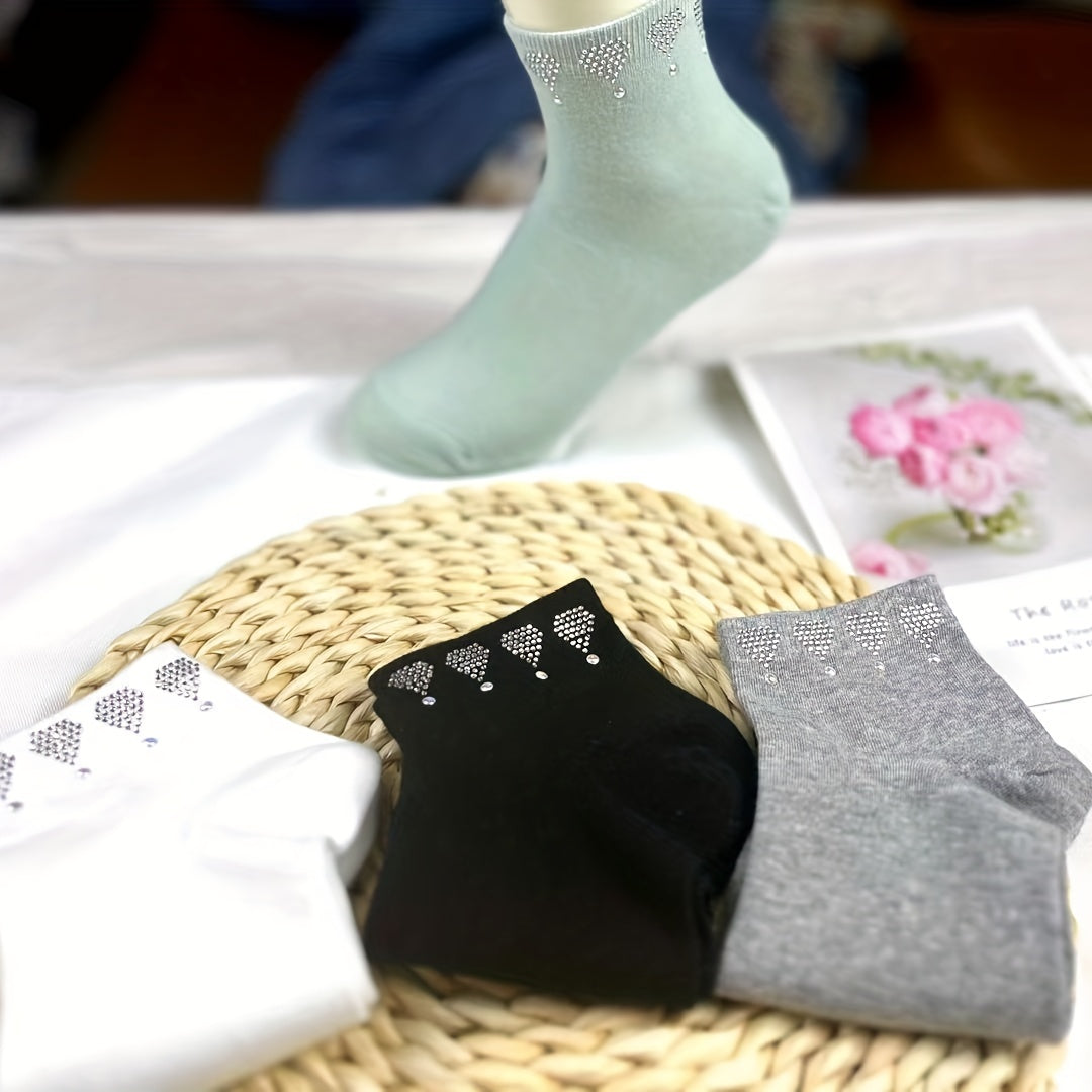 5 Pairs Rhinestone Decor Crew Socks for Women