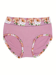4 Pack Plus Size Panties Set Women's Plus Comfort Floral Print Brief