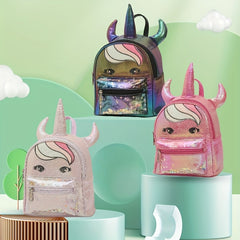 Unicorn With Horns Shape Backpack for Girls