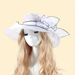 Wide Brim Sun Hat Organza Bridal Wedding Hat 3D Flower Church Hat