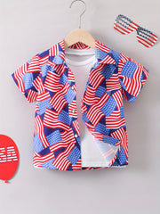 American Flags Print Short Sleeves Shirt for Kids