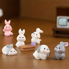 8pcs Mini Bunny Family Resin Ornaments for Micro Landscape Decoration