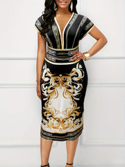 Dress Women's Plus Colorblock Greek & Baroque Print Bodycon Dress