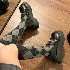 Argyle Calf Socks College Style Knee High Women's Stockings
