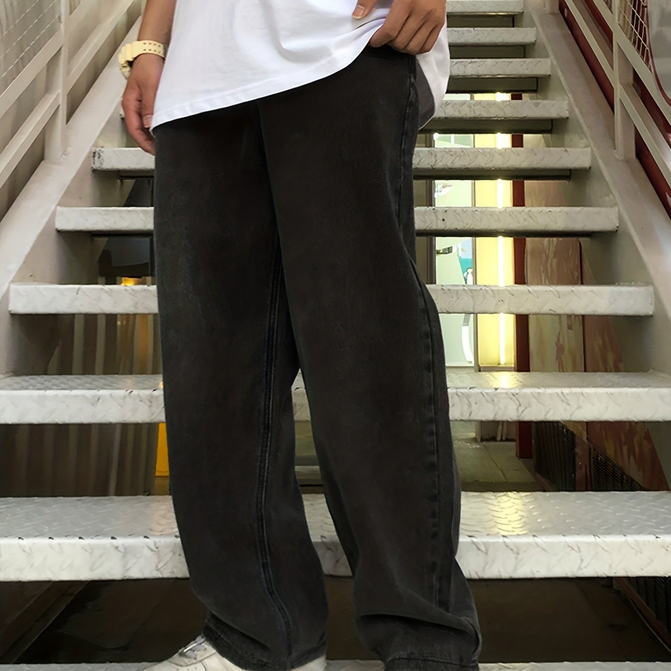 Men's Loose Fit Wide Leg Jeans Casual Denim Pants