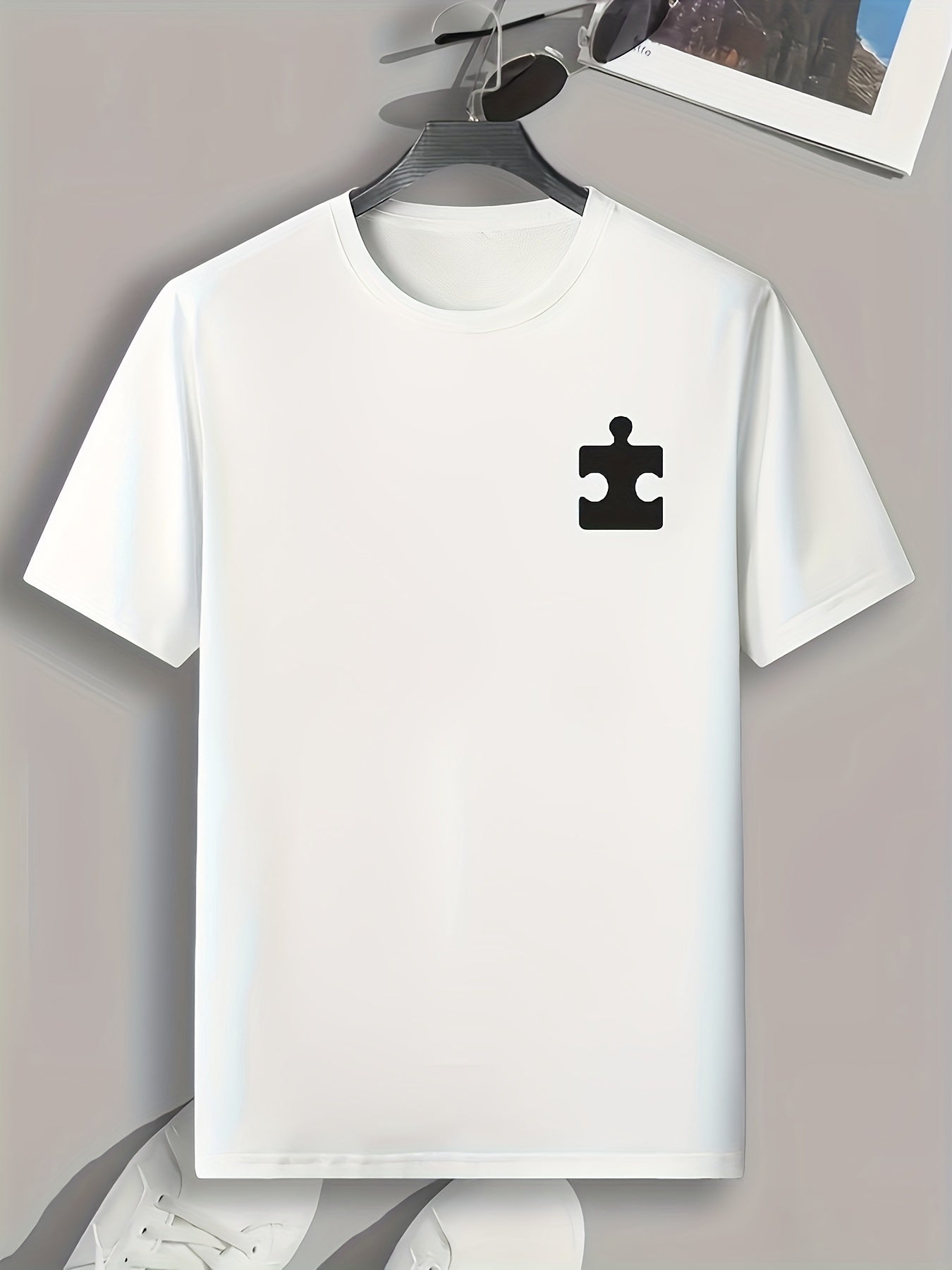 Puzzle Pattern Print Men's Sports T-shirt Graphic Tee for Fitness Activities