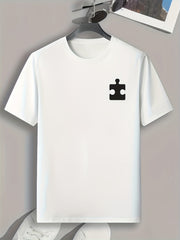 Puzzle Pattern Print Men's Sports T-shirt Graphic Tee for Fitness Activities