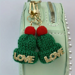 Vintage Christmas Knitted Hat Keychain Set - Adorable Gift for Women