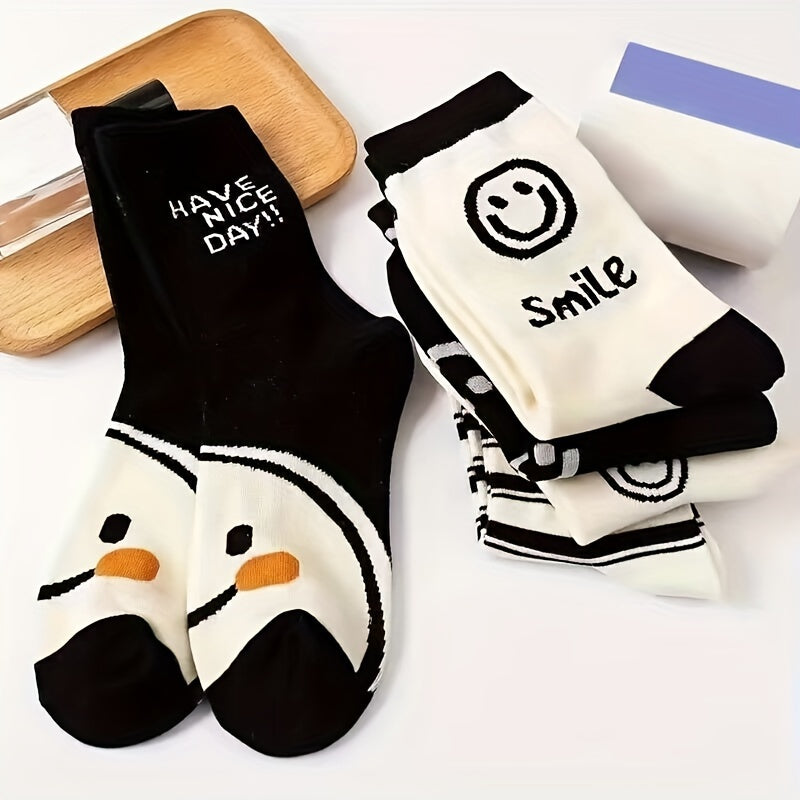 5 Pairs Smile Print Socks Women's Stockings & Hosiery