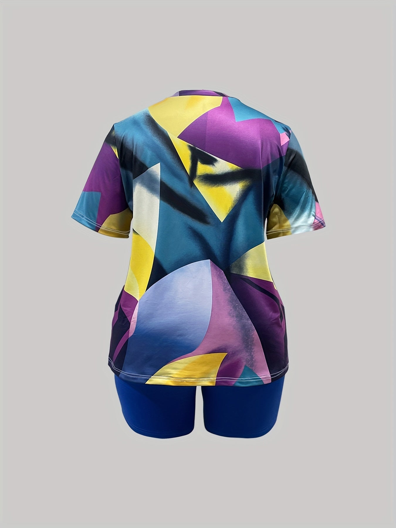 Women's Plus Colorblock Geometric Print Top & Shorts Set