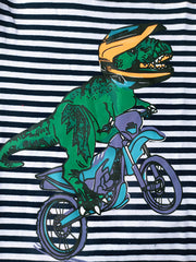 Dinosaur & Bike Print Kid's Pullover Stripe Pattern Cotton Long Sleeve Top