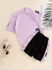 2pcs Boyds Crew Neck Quick Dry T Shirt & Shorts Set For Summer Kids Sports