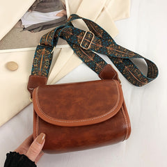 Retro Style Mini Faux Leather Crossbody Bag Wide Strap Shoulder Purse