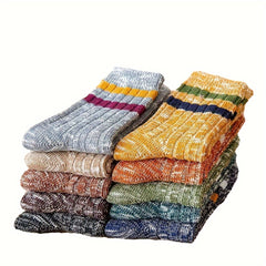 10 Pairs Men's Striped Crew Socks Comfortable Casual Unisex Outdoor All Seasons