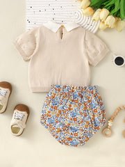 2pcs Baby Girls Short Sleeves Tops & Floral Shorts Baby Summer Clothes Sets