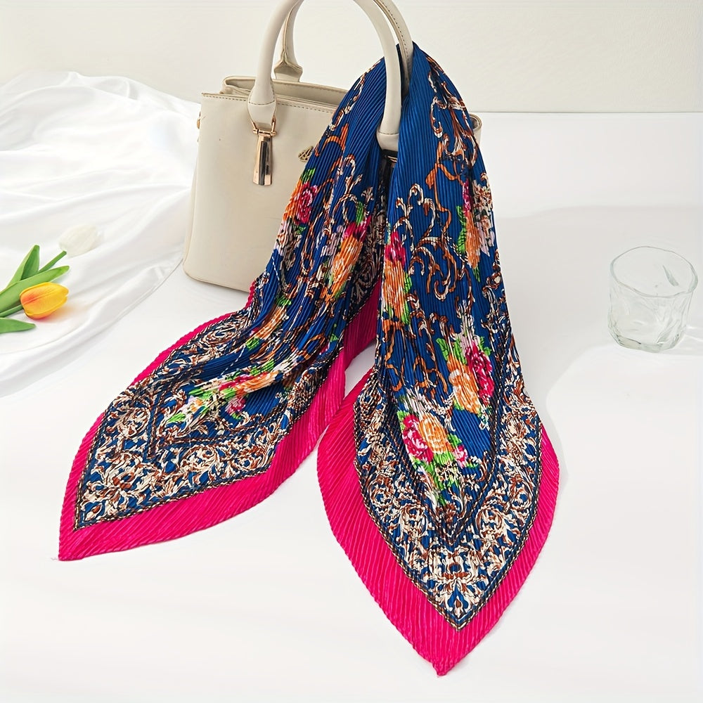 Boho Flower Print Scarf Vintage Shawl Hijab Silk Bandana Women Neckerchief