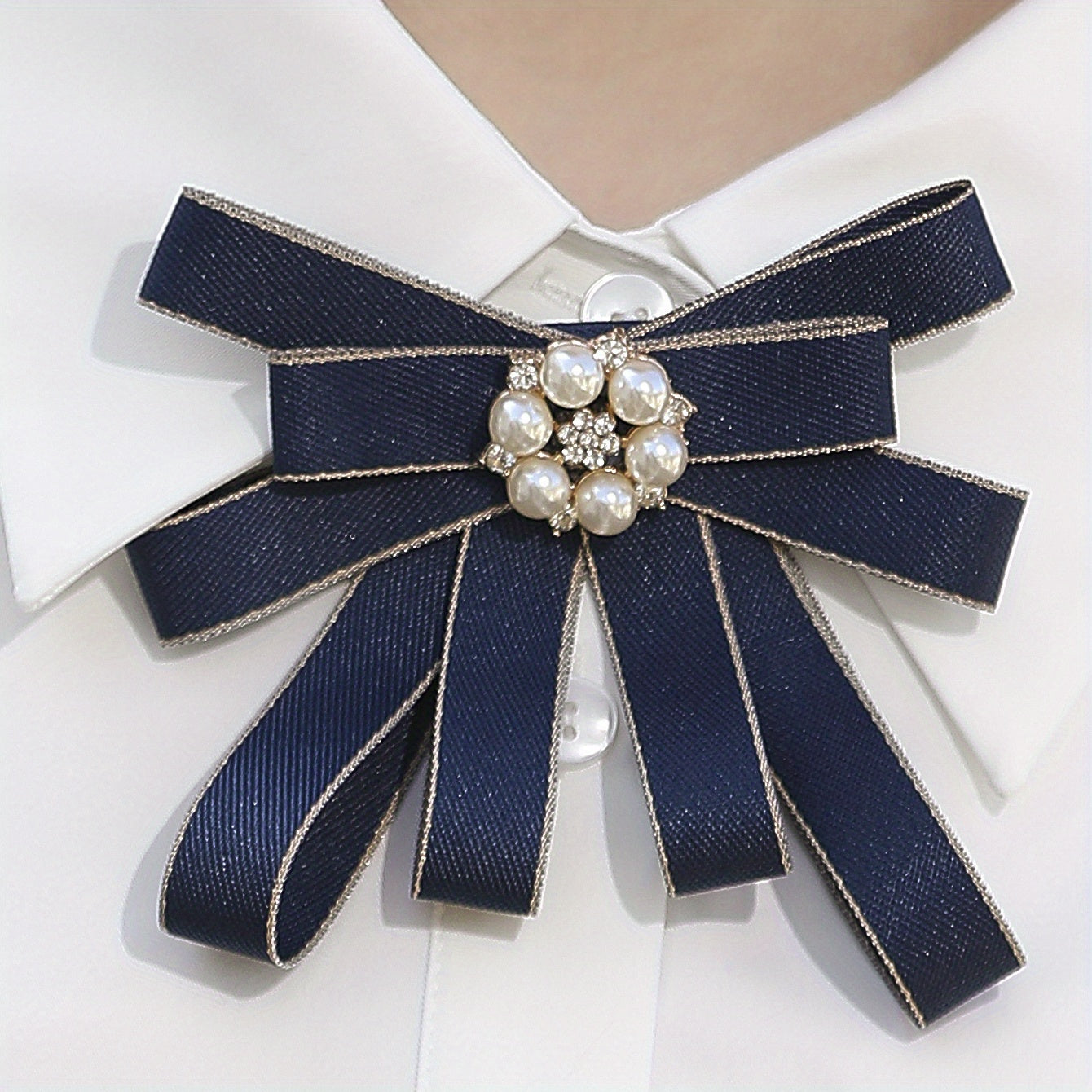 Bee Decor Faux Pearl Necktie Crystal Metal Bow Tie