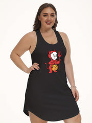 Cartoon Ghost Print Tank Dress Women's Plus Halloween Lounge Dress