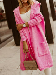 Heart Print Long Sleeve Cardigan with Hood