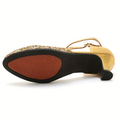 Sequin Latin Dance Shoes Low Heel Sandals