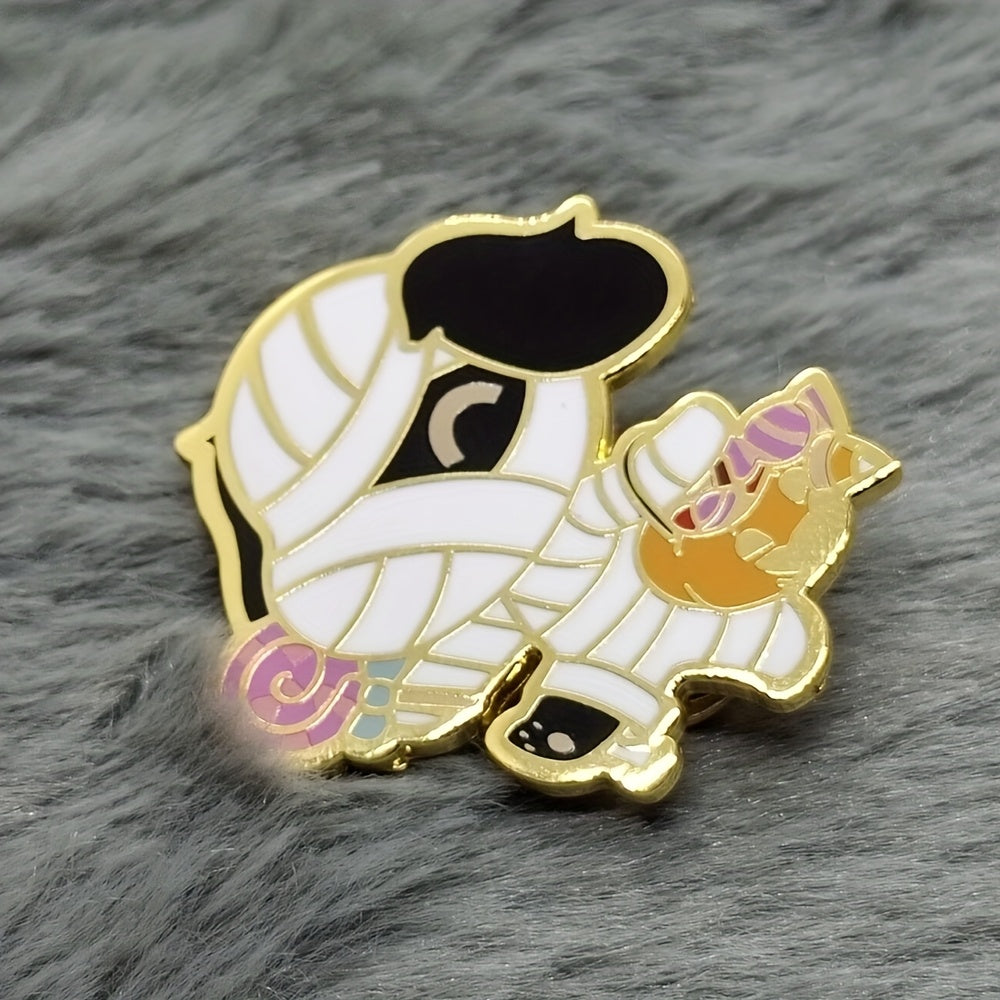 Lucky Band Dog Enamel Brooch Pin Vintage Halloween Pumpkin & Puppy