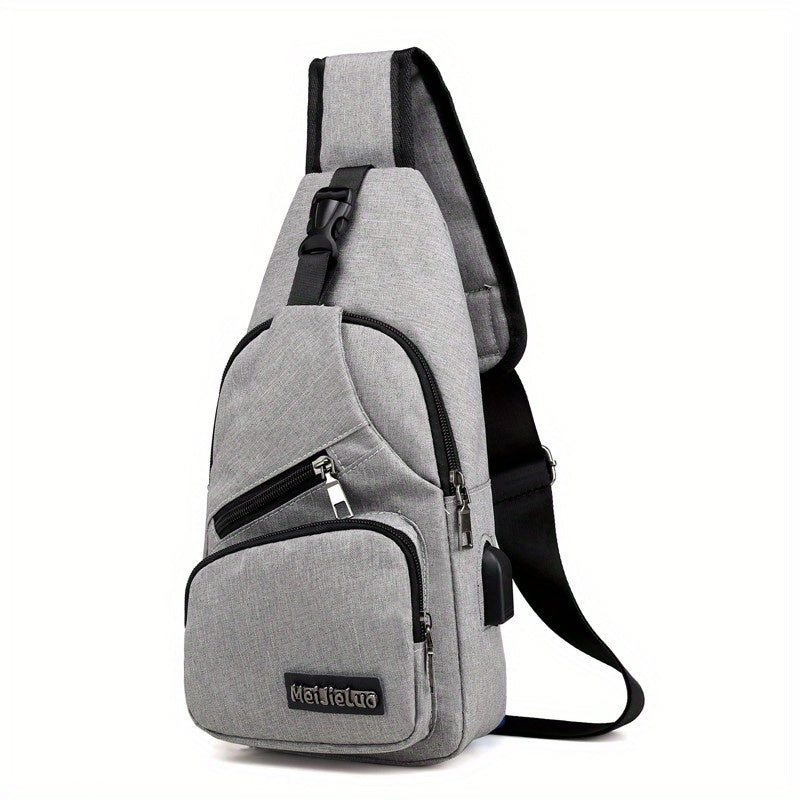 Men's Canvas Chest Bag USB Charging Outdoor Sports Travel