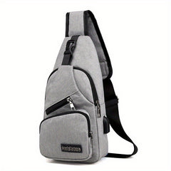 Men's Canvas Chest Bag USB Charging Outdoor Sports Travel