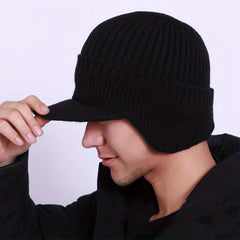 Men's Thick Wool Baseball Cap - Warm Knitted With Brim