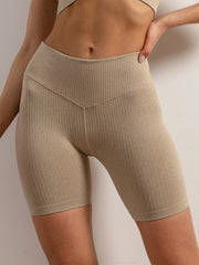 Ribbed High Stretch Sports Shorts Seamless Yoga Fitness Workout Shorts