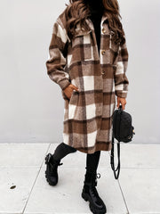 Women's Plaid Brushed Mid Length Loose Jacket