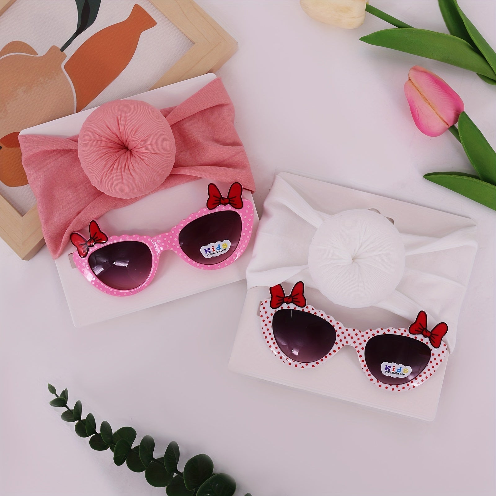 Kids Fashion Hair Accessories Set - Elastic Donut Headband & Glasses