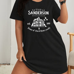 Halloween Loungewear Dress House & Letter Print Round Neck Sleep Dress