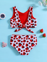 2pcs Heart Graphic Girls Bikini Swimsuit Set Beach Vacation Gift