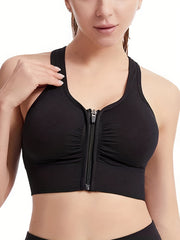 Zipper Racer Back Sports Bra High Impact Push Up Lingerie