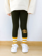 Girls Soft Fleece Leggings Footless Tights Number Print Striped Pants