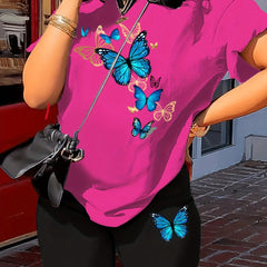 Butterfly Print Two Piece Outfit Short Sleeve Crew Neck T Shirt & Shorts Set