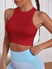 Red Solid Threaded High Stretch Vest Sports Fitness Yoga Running Skinny Top