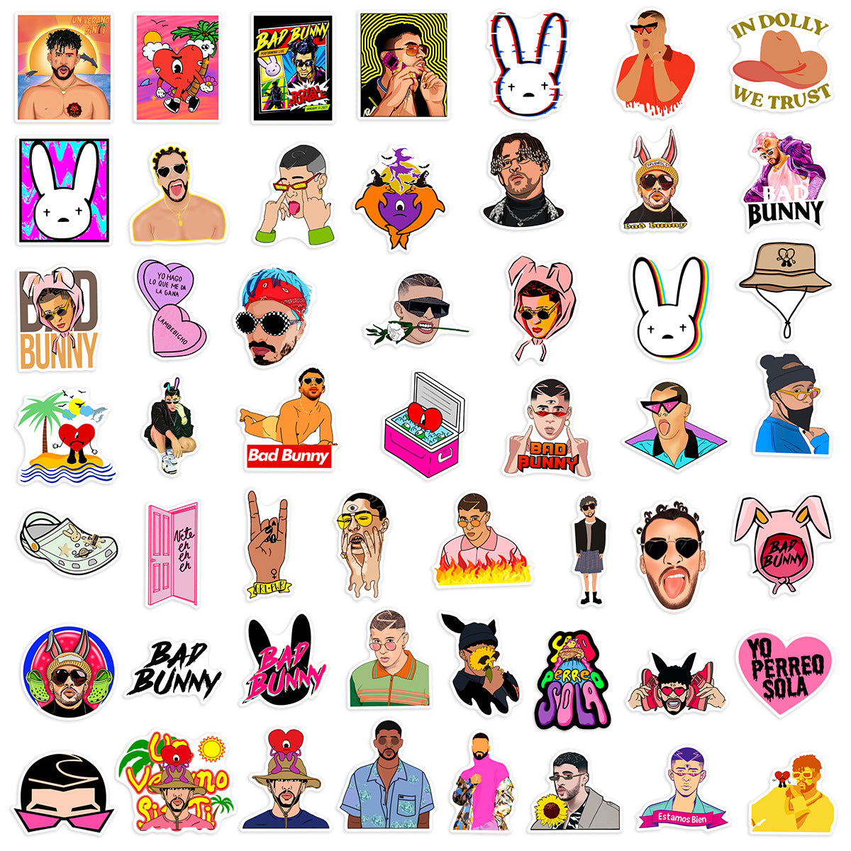 Bad Bunny Stickers 50 Pcs Vinyl Decals Laptop Skateboard Water Bottles Cars