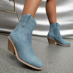 Women's Denim Chunky Heeled Ankle Boots