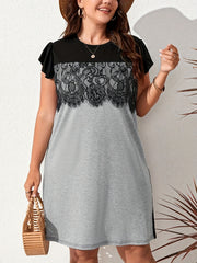 Colorblock Lace Cap Sleeve Tee Dress