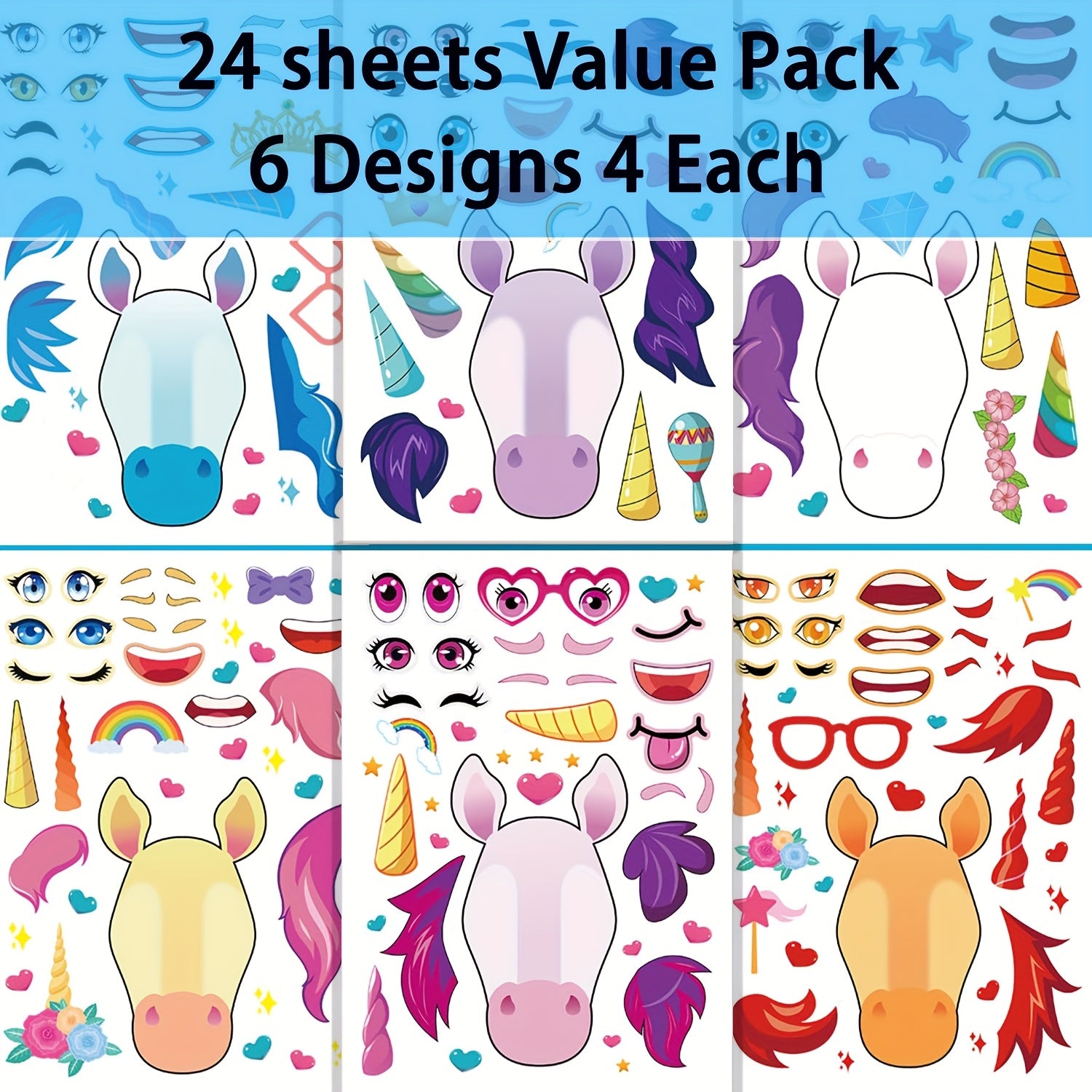 12pcs 24pcs Make A Face Stickers Unicorn Party Favors Crafts