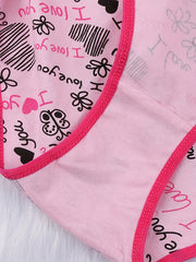6 Pack Plus Size Panties Set Women's Plus Butterfly & Heart Print Briefs