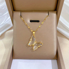 Girl Butterfly Pendant Necklace Micro Inlaid Zircon Women's Jewelry