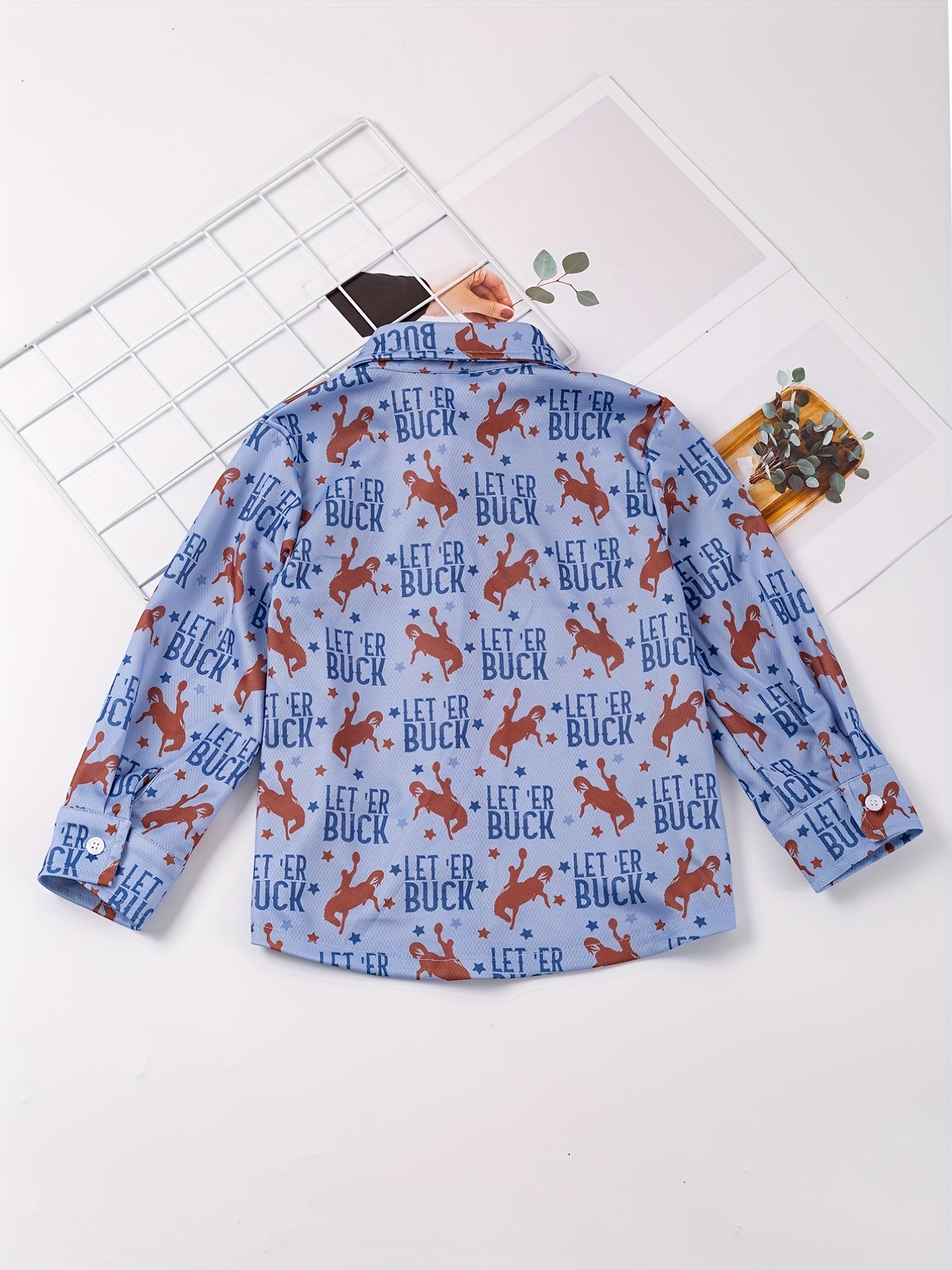 Boys Letter Horse Full Print Long Sleeve Button Down Shirt