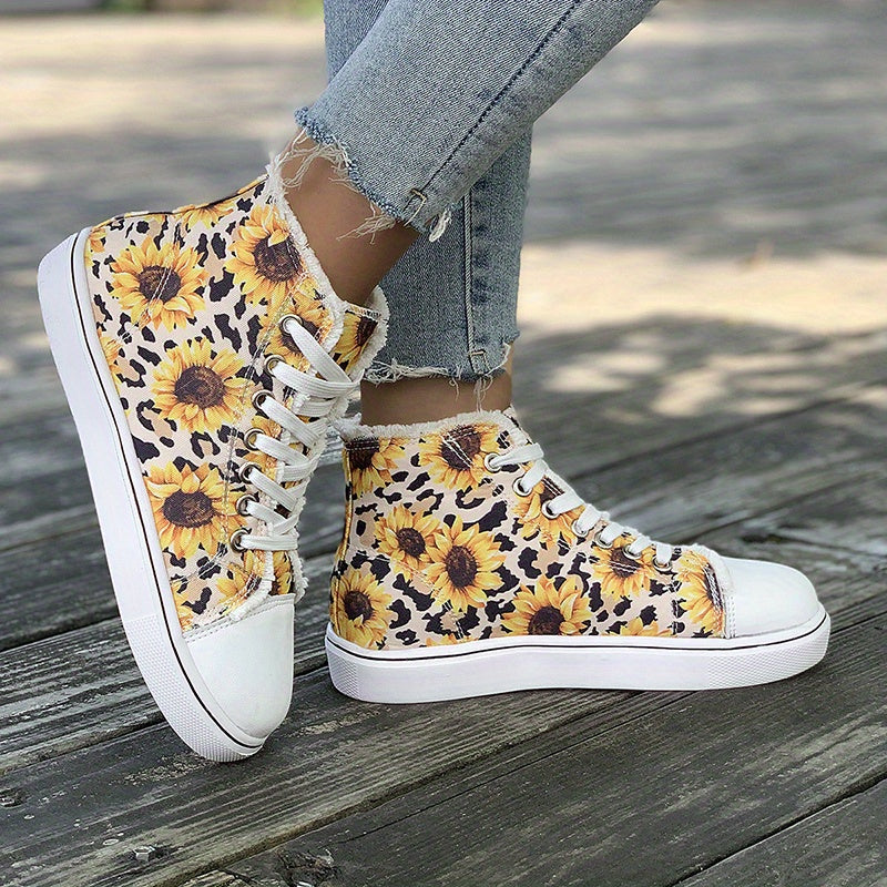 Sunflower Leopard Print Canvas High Top Sneakers