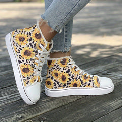 Sunflower Leopard Print Canvas High Top Sneakers