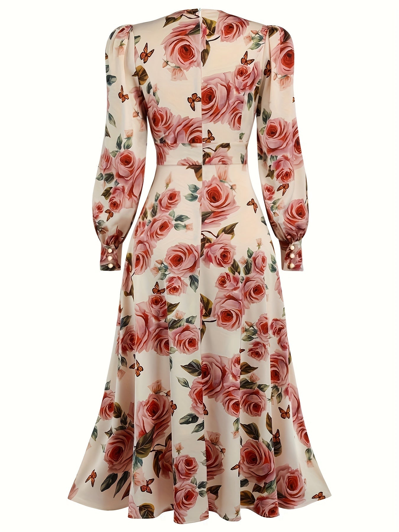 Floral Print Lantern Sleeve Maxi Dress